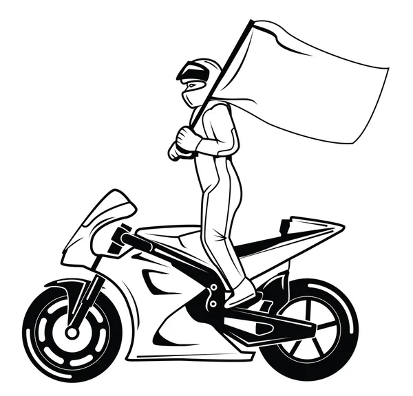 Moto carrera con bandera — Vector de stock