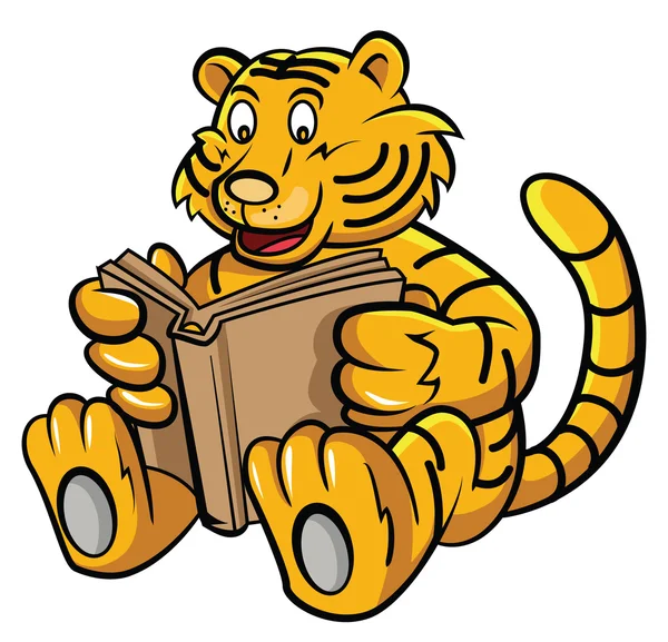 Tiger Aprendendo com o Livro — Vetor de Stock