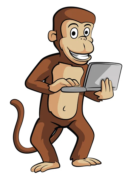 Macaco usando laptop — Vetor de Stock