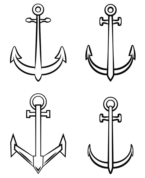 Black and White Anchor Set Collection — Stock Vector