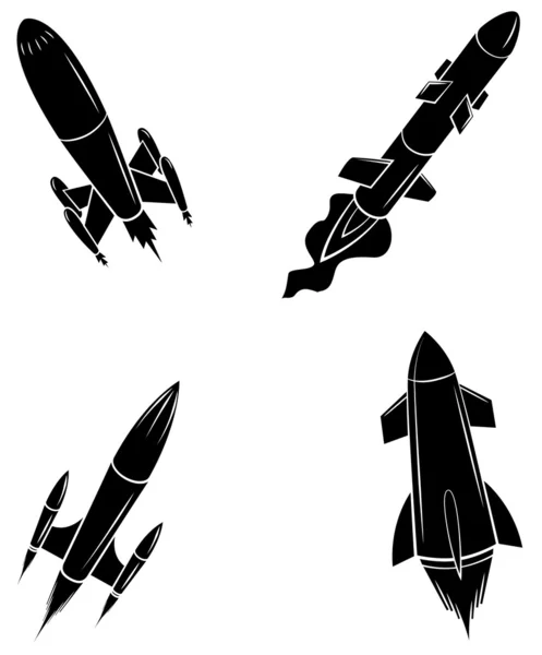Silueta Negro Colección De lanzamiento de cohetes — Vector de stock