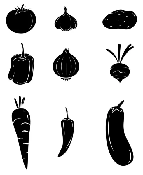 Black Silhouette Collection Of Vegetable — Stock Vector