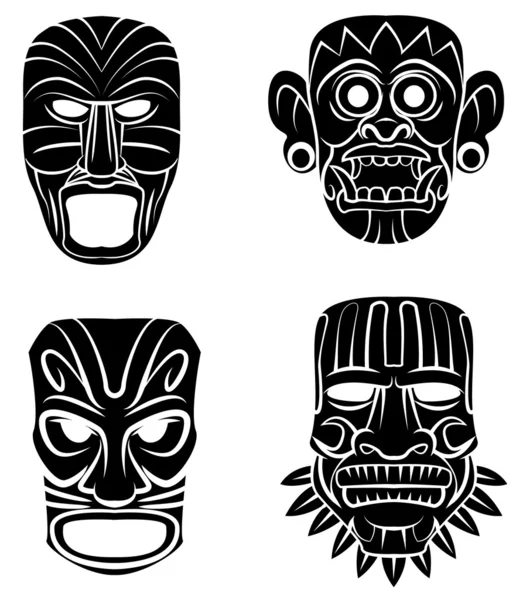 Black Silhouette Collection Of Totem Mask — Stock Vector