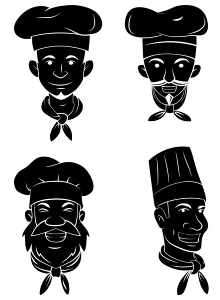 Colección de silueta negra de cabeza de chef — Vector de stock