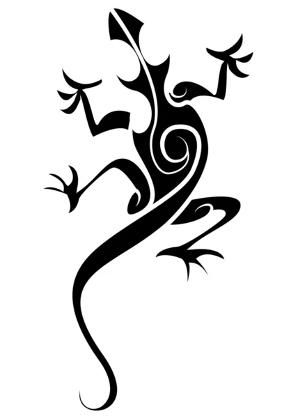 Silueta negra: Lagarto tatuaje tribal — Vector de stock