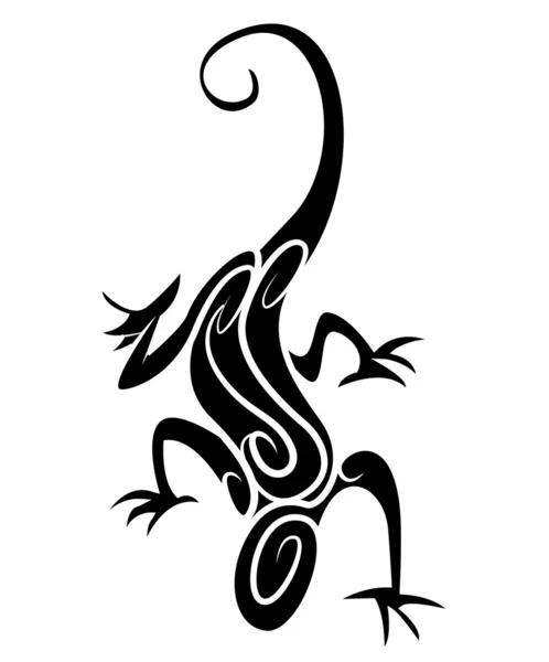 Silueta negra: Lagarto tatuaje tribal — Vector de stock