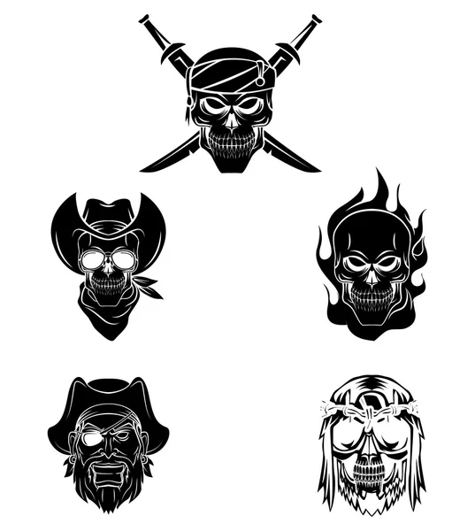 Collection crânes de tatouage — Image vectorielle