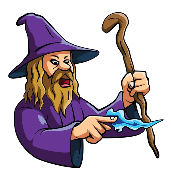 Old wizard casts a spell — Stock Vector