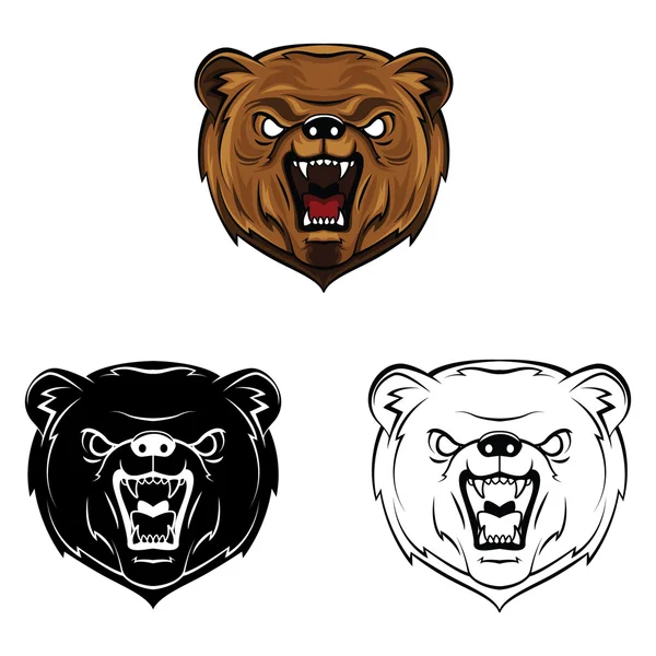 Colección de cabezas de oso — Vector de stock