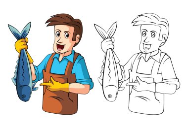 Boyama kitabı balık satıcıları karakter karikatür