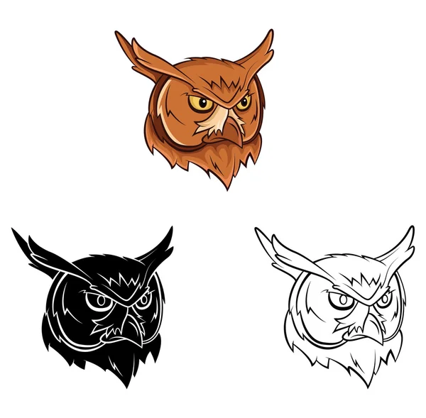 Livre de coloriage Owl tête personnage de dessin animé — Image vectorielle