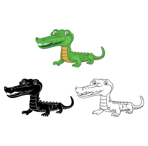 Målarbok cartoon krokodil karaktär — Stock vektor