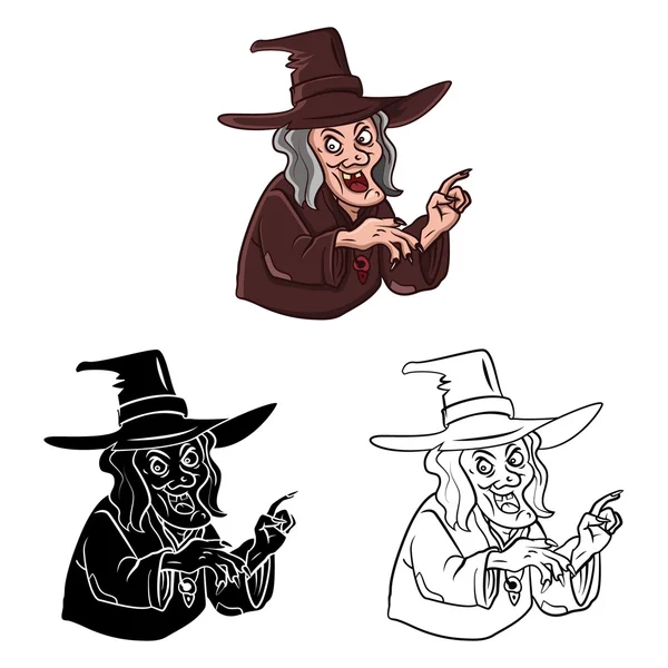 Livro para colorir personagem de desenho animado bruxa — Vetor de Stock