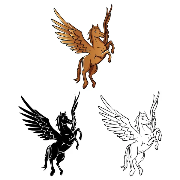 Omalovánky koně křídla kreslená postavička — Stockový vektor