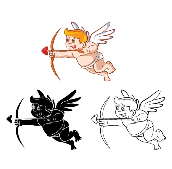 Coloring book Cupid cartoon character — Stock Vector