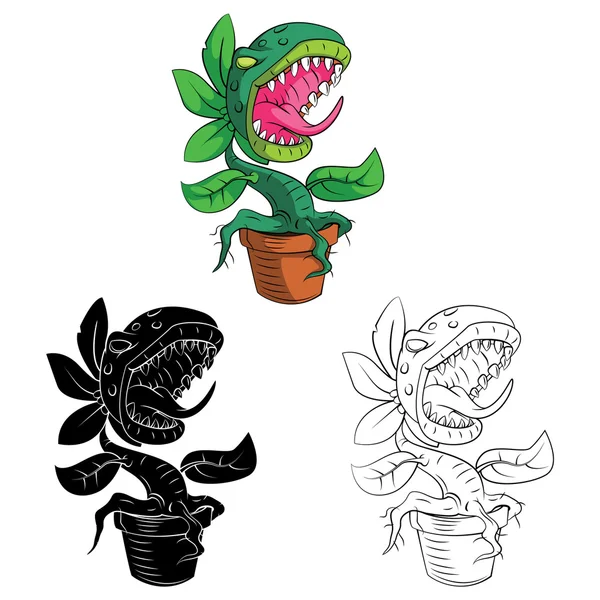 Libro para colorear Monster Plant personaje de dibujos animados — Archivo Imágenes Vectoriales