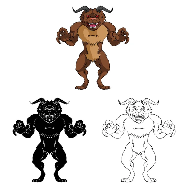 Livre à colorier Horn Monster personnage de dessin animé — Image vectorielle