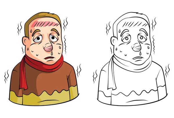 Kolorowanie książki wysoka gorączka człowieka postać z kreskówki — Wektor stockowy