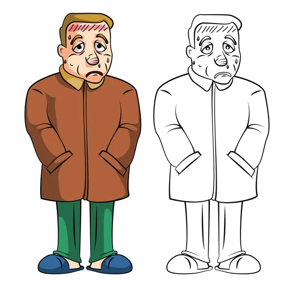 Colorir livro febre Homem desenho animado personagem — Vetor de Stock