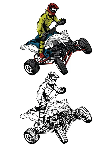 Coloring book ATV moto rider cartoon character — Stock Vector