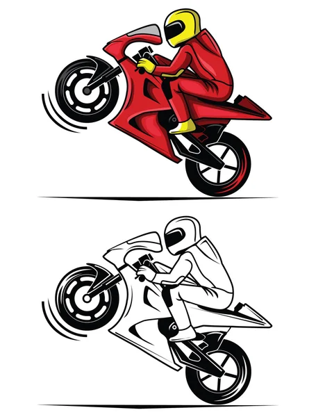 Coloring book moto race cartoon character — Stock Vector