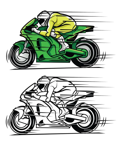 Coloriage livre moto course personnage de dessin animé — Image vectorielle