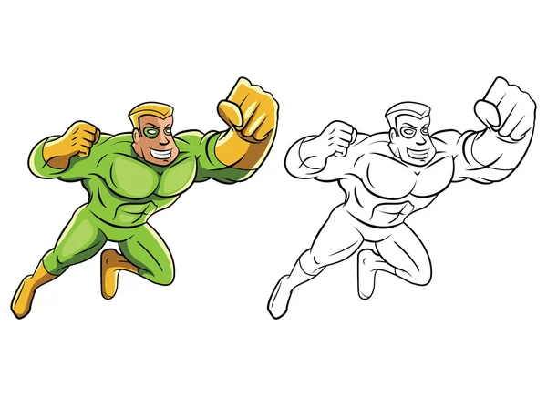 Livre à colorier Green Super Hero personnage de bande dessinée — Image vectorielle