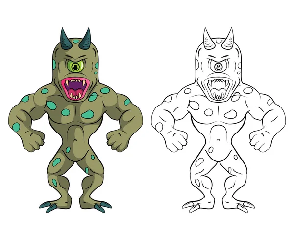 Kitap bir göz canavar çizgi film karakteri boyama