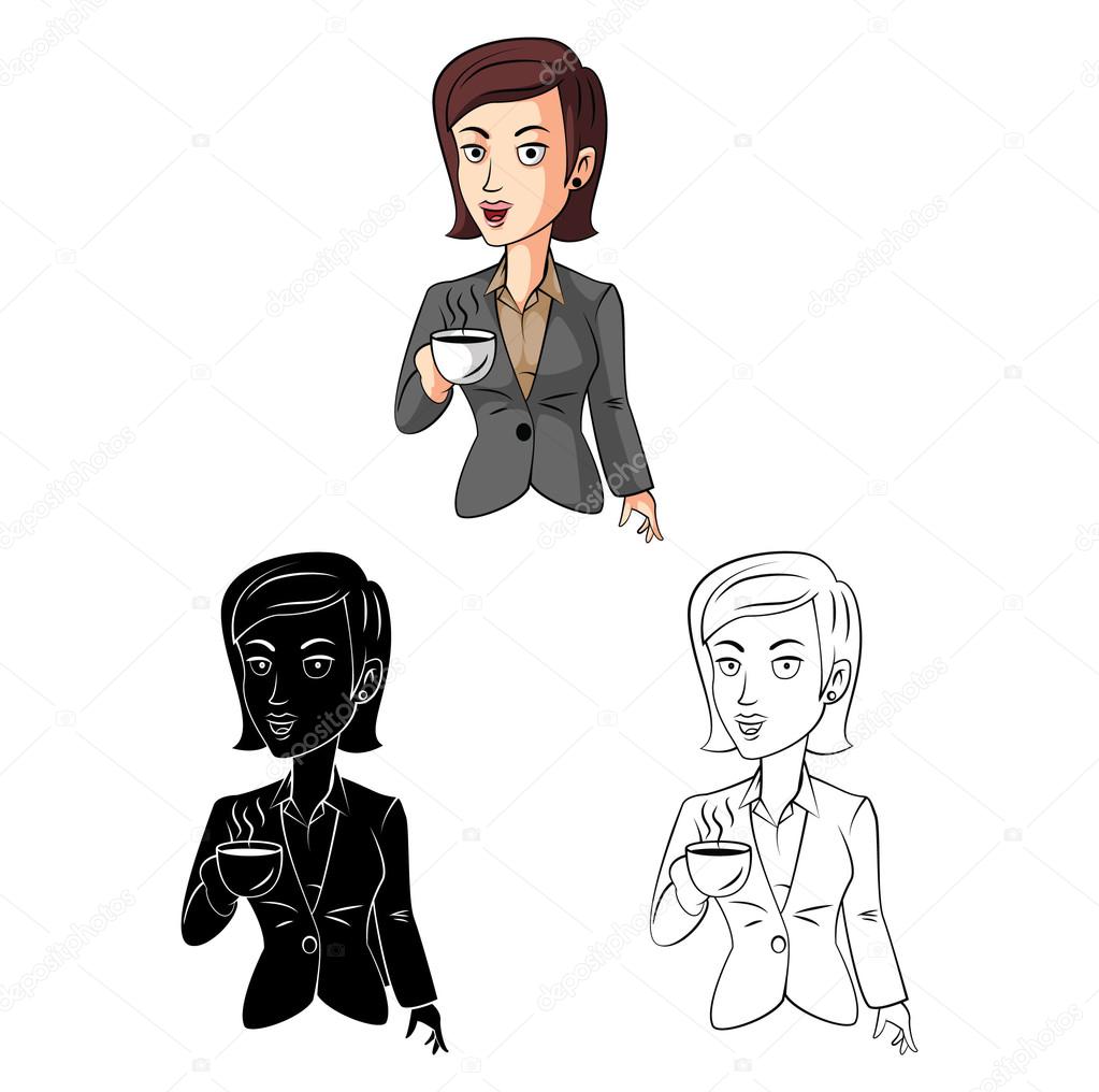 Disegni da colorare libro donna bere caff¨ cartone animato — Vettoriale Stock