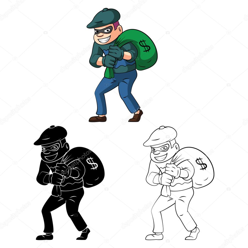 Livre à colorier Voleur personnage de dessin animé — Image vectorielle