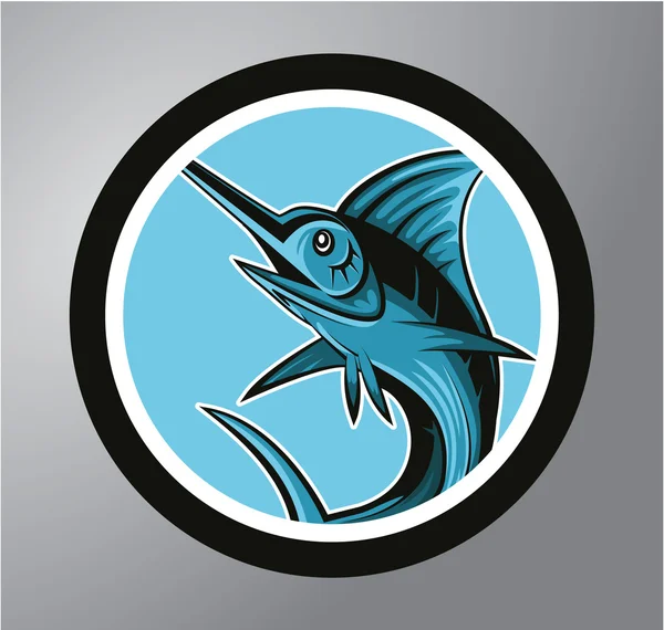 Marlin balığı daire etiket — Stok Vektör