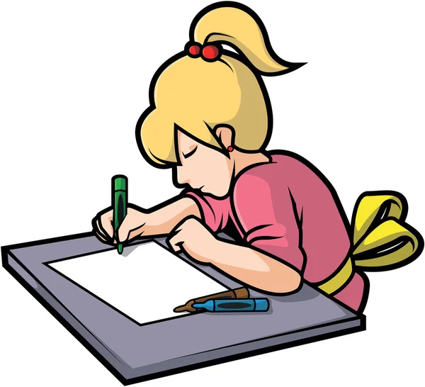 Aprendizaje Chica vector ilustración de dibujos animados — Archivo Imágenes Vectoriales