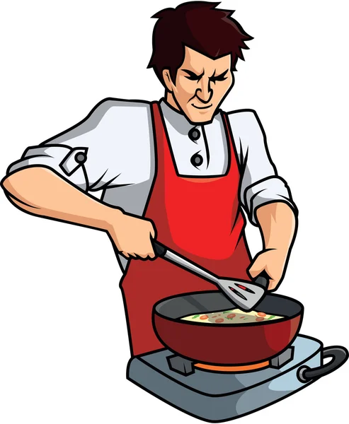 Koken man cartoon vectorillustratie — Stockvector