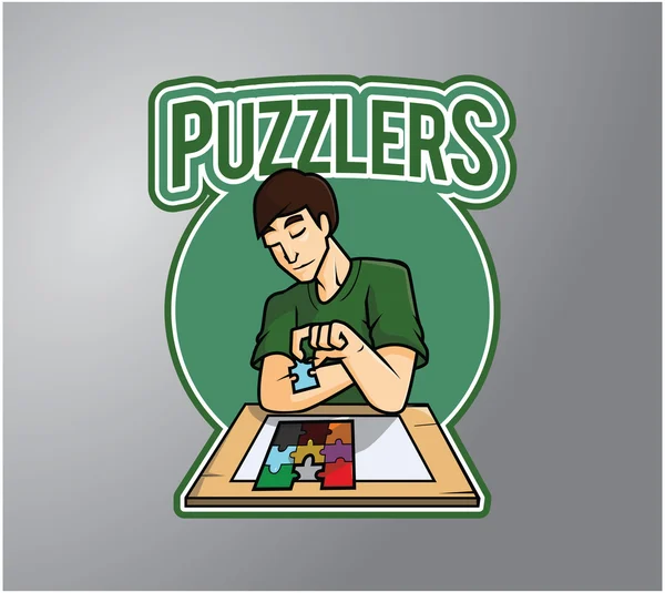 Puzzle hombre Ilustración diseño insignia — Vector de stock