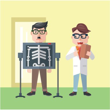 İşadamı rontgen düz renkli karikatür çizimi