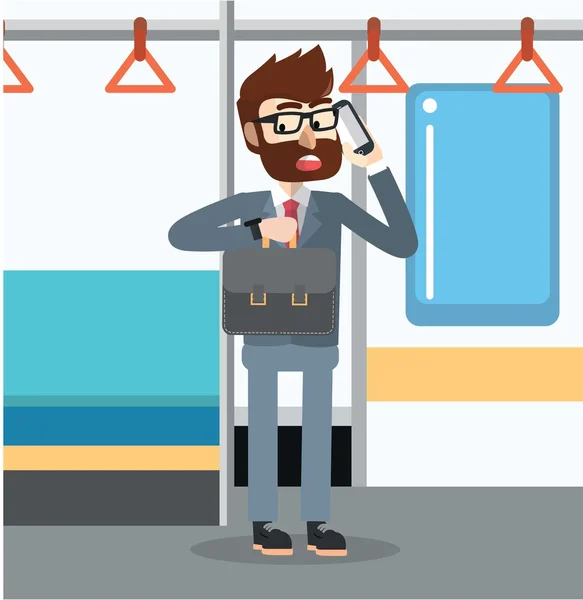 Business man in subway train — Stock Vector