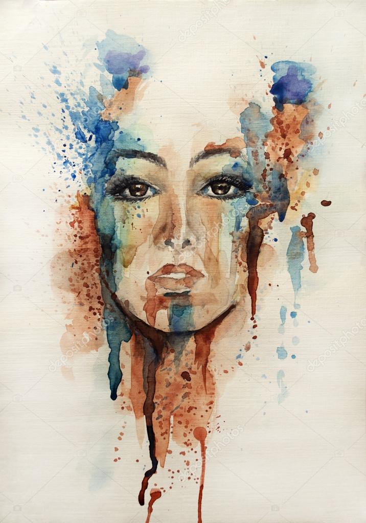 Face the girl watercolor