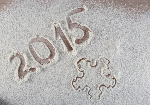 题词2015和雪花背景面粉 — 图库照片