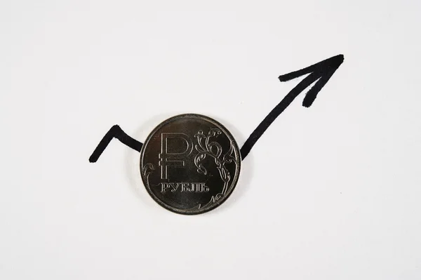 Coin rouble against the background of the graph growth