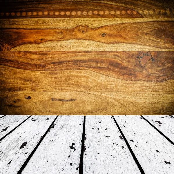 White wooden floor and brown sisu wooden front — Stock Photo, Image