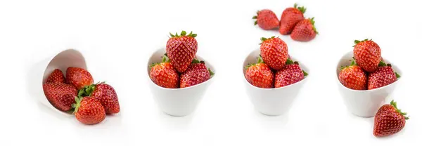 Samling av jordgubbar i skålar — Stockfoto