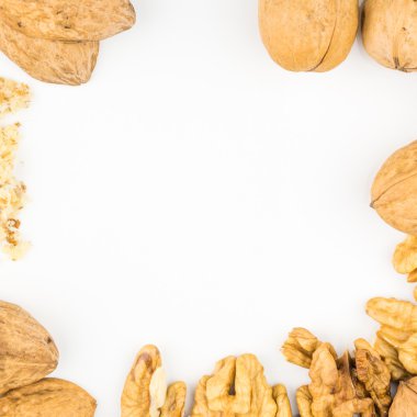 beyaz arkaplanda cevizler