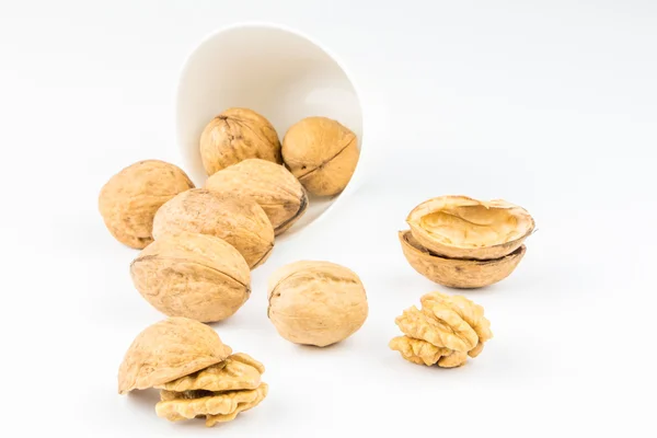 Closeup view of walnuts on white background — Stock Photo, Image