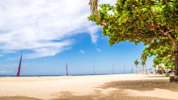 Sauberer tropischer Sandstrand mit Bäumen und Schatten — Stockfoto