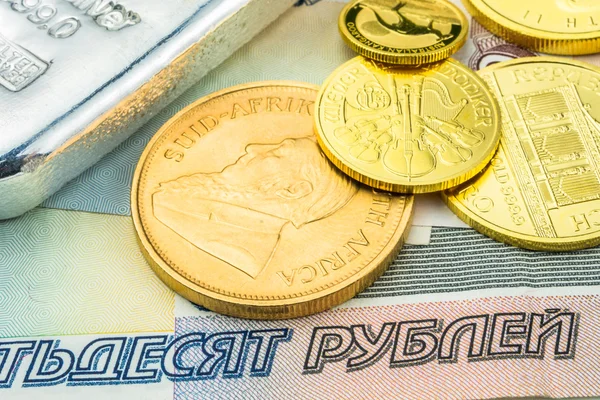 Russian ruble backed by gold and silver — Stock Photo, Image