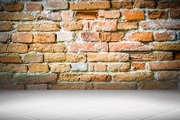 Architectual background made of white diamond mosaic and red uncared bricks facade — Stock Photo, Image