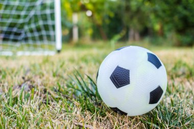 topu ve futbol gol arkadaki closeup