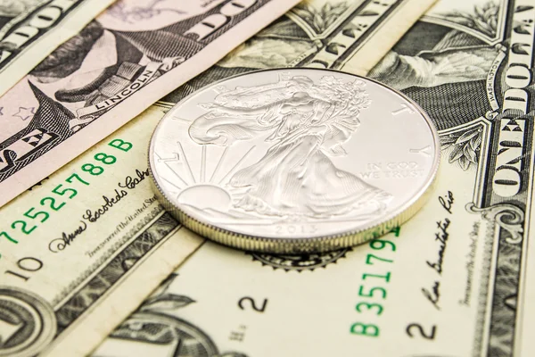 American dollar backed by silver — Stock Photo, Image