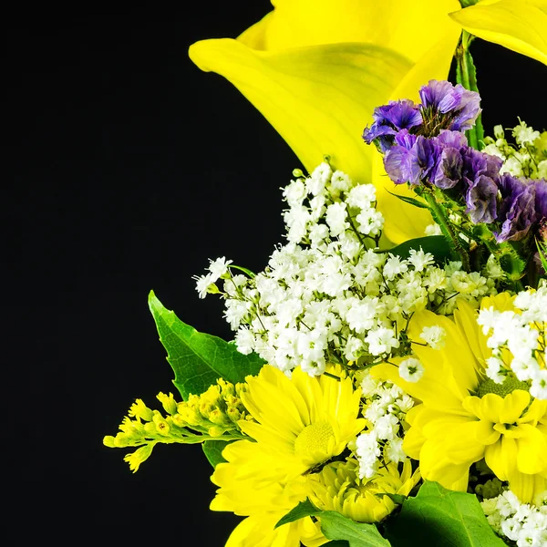 Κίτρινα λουλούδια σε μαύρο φόντο — Φωτογραφία Αρχείου