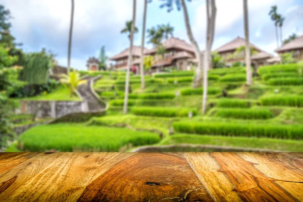 Combination of wooden front with blurred balinese tropical climate — Stock Photo, Image
